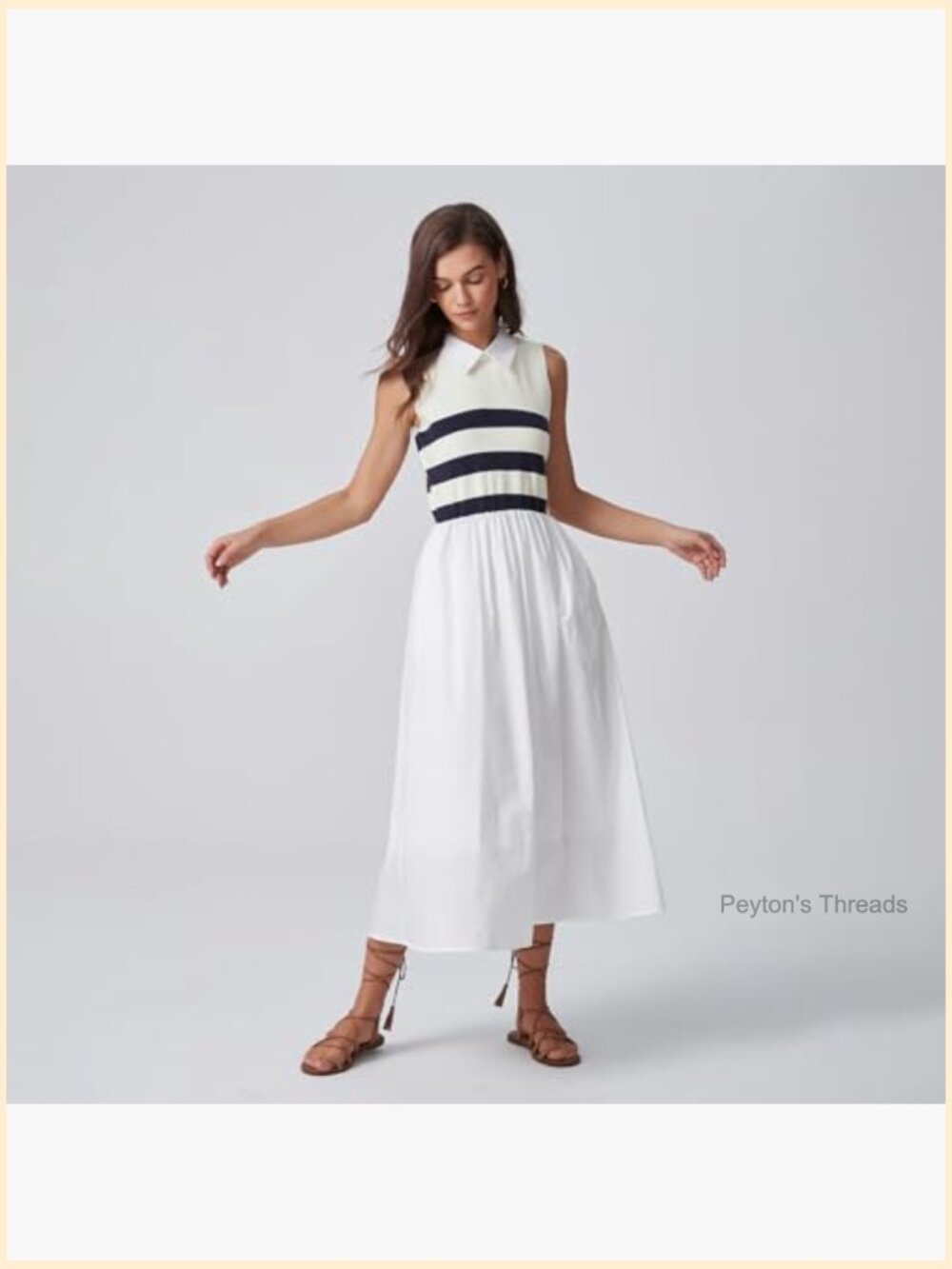 Sleeveless Striped Knit Midi Dress with Keyhole Back - Picture 2 of 7